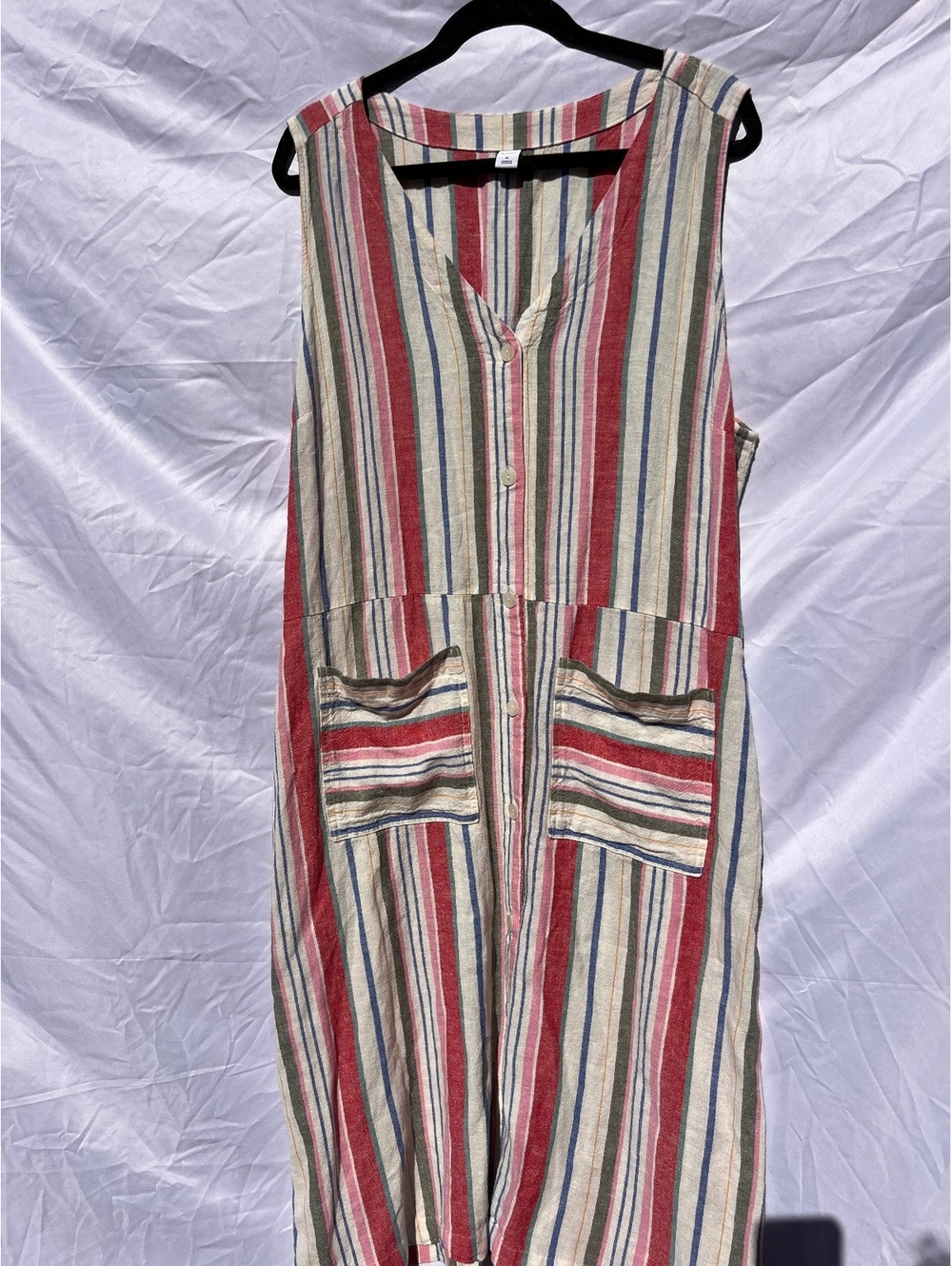 Old Navy XL Linen Blend Striped Button Front Midi Dress Pockets Boho